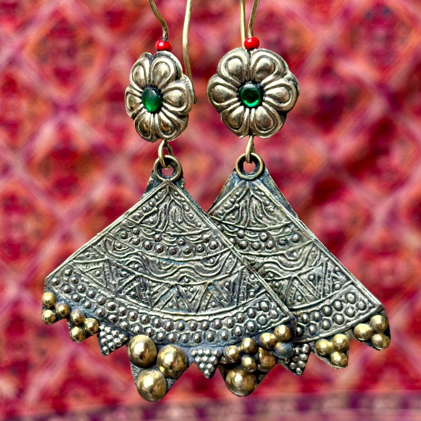 Pendientes étnicos tribales boho, Joyas de tribus nómadas de Afganistán, Pendientes orientales folclóricos festival bohemio