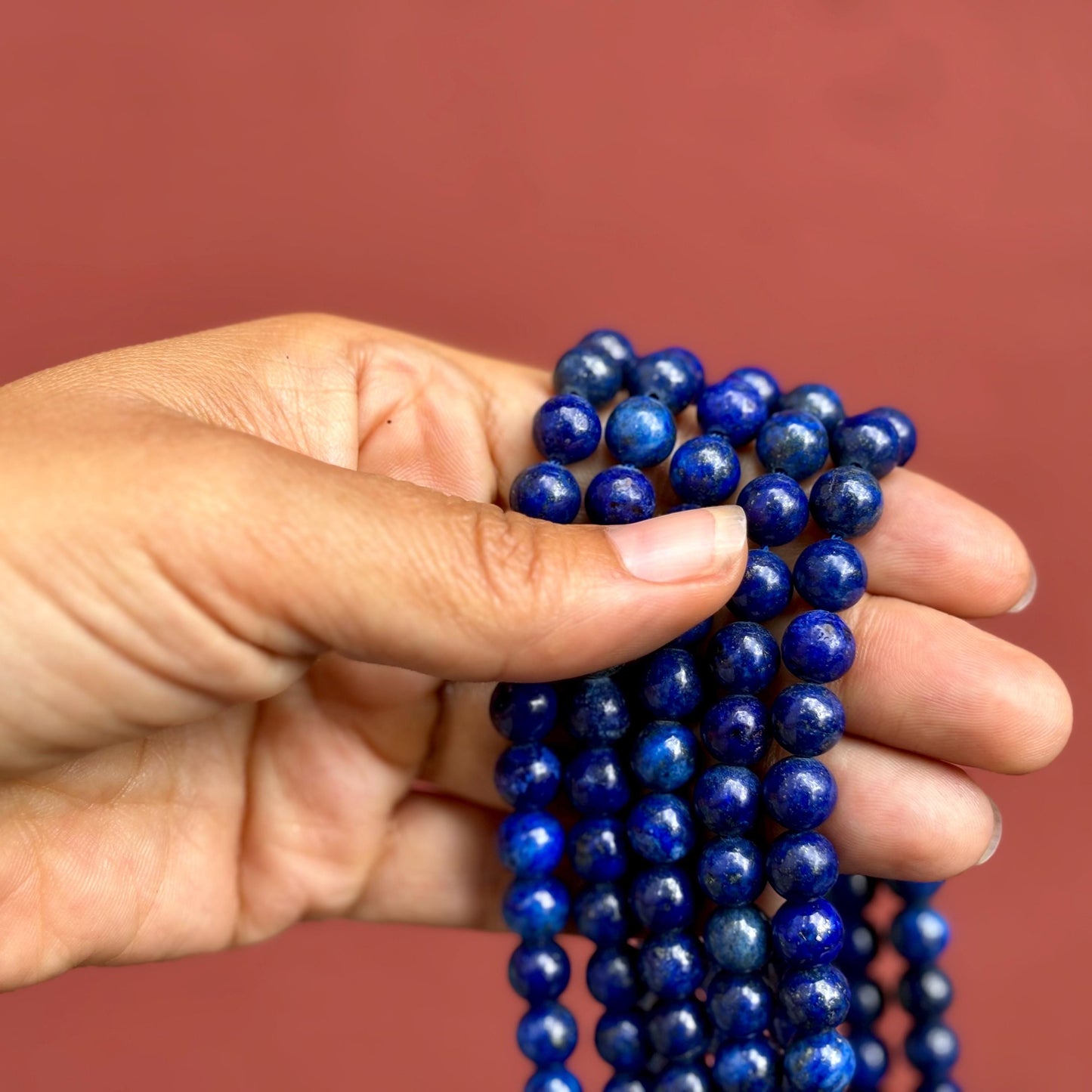 1 rang de perles lapis lazuli rondes lisses 8 mm, Billes lapis afghan sur fil, Pierre naturelle semi-précieuse bleu foncé, Création bijoux
