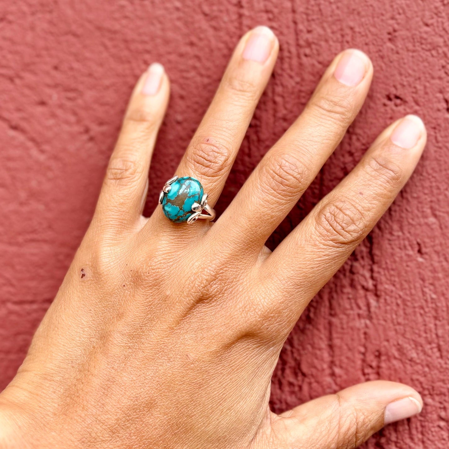 Bague argent sterling turquoise vintage, Bague indienne cabochon pierre bleue asiatique orientale, Style ethnique bohème, Cadeau pour femme
