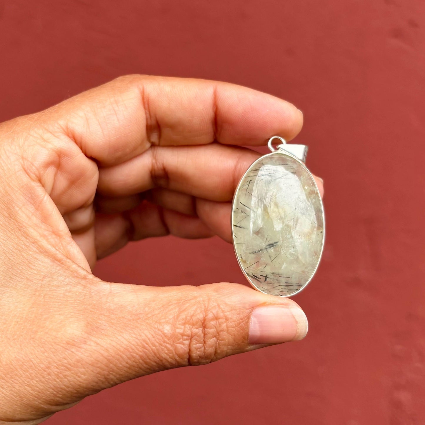 Pendentif préhnite argent massif, Pendentif ovale pierre verte, Pierre semi précieuse, Pierre naturelle, Collier pierre verte naturelle