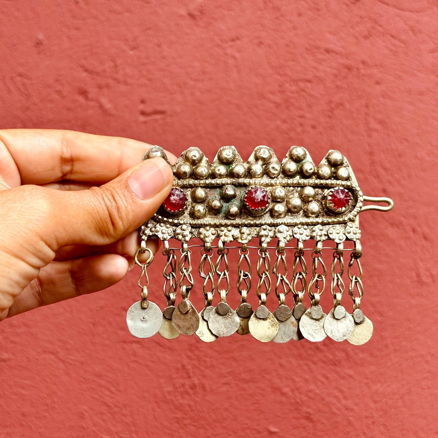 Horquilla antigua para el cabello, joya étnica tribal Kuchi de nómadas afganos, joya asiática oriental boho, danza oriental tribal fusión, regalo.