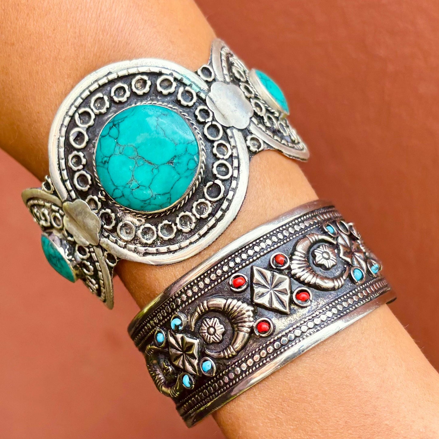 Vintage Türkis Silber Armreif | Afghanisch Turkmen Ethno Schmuck