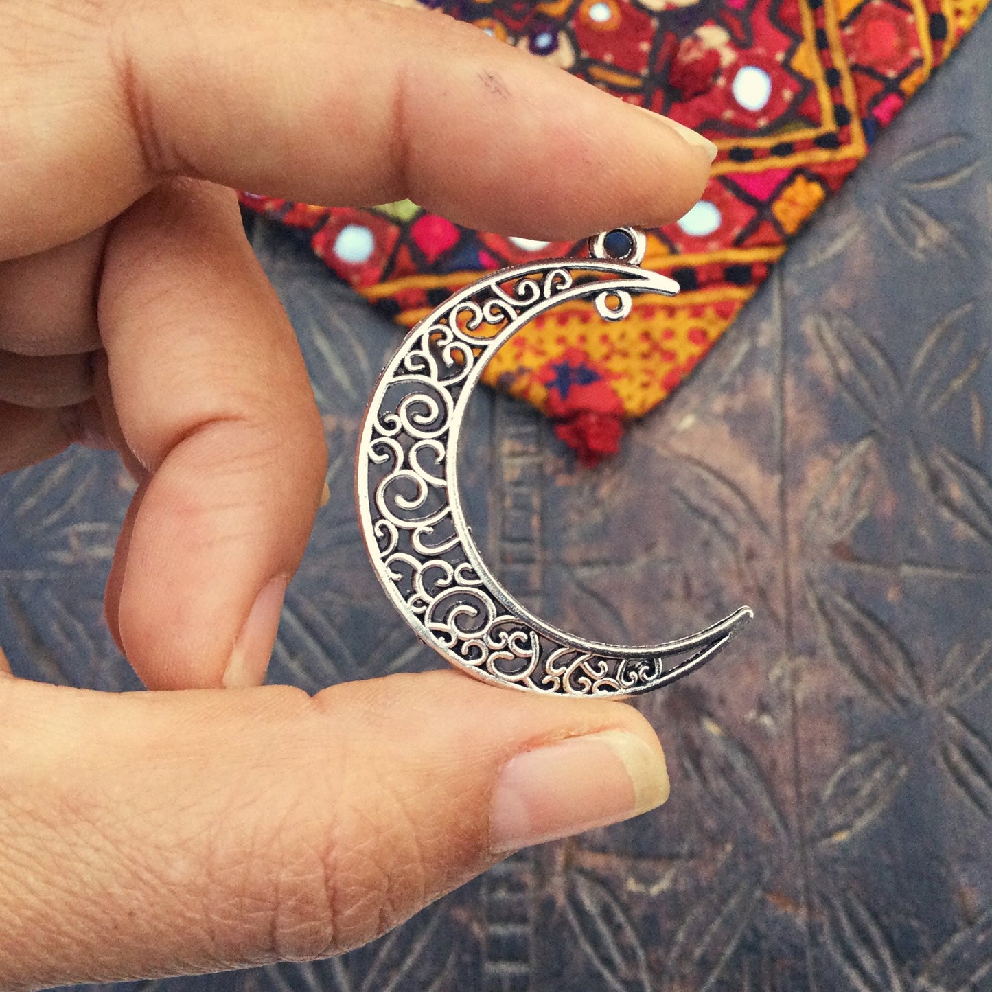 Breloque lune ajourée, Pendentif lune argent, Fabrication création de bijoux, Breloque charm croissant, Pendentif croissant argent boho