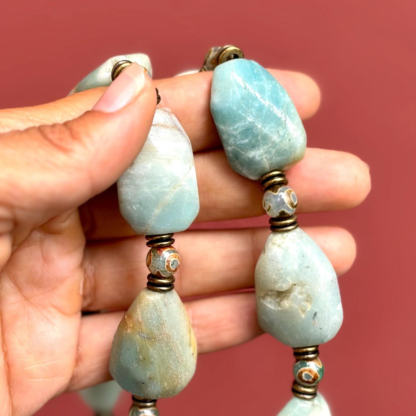 Collar de amazonita verde, collar de piedra natural barroca, gargantilla, joya de piedra natural semipreciosa, regalo para mujer.