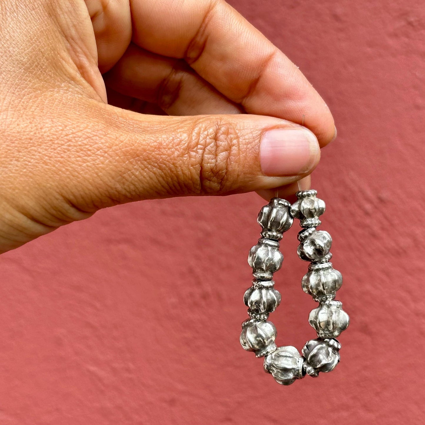 Perles argent anciennes Inde - Melon cannelées grand trou 10mm | Création Bijoux