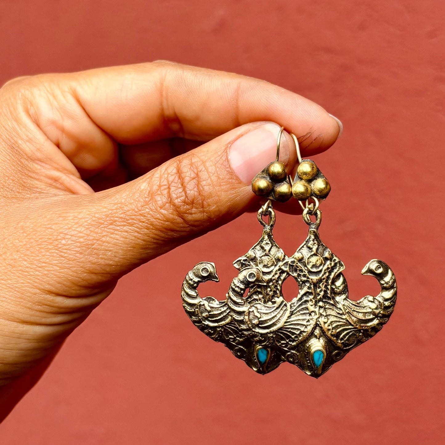 Boucles oreille paon, Boucles ethniques, Bijoux nomades tribus, Bijoux afghans, Inde Rajasthan, Boucles vintage gypsy boho Cadeau pour femme