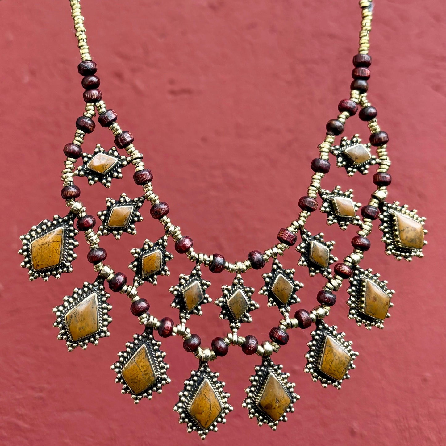 Collier tribal oriental plastron boho, Collier ethnique pierre, Bijoux afghan tribu nomade, Collier gypsy bohème festival, Danse orientale