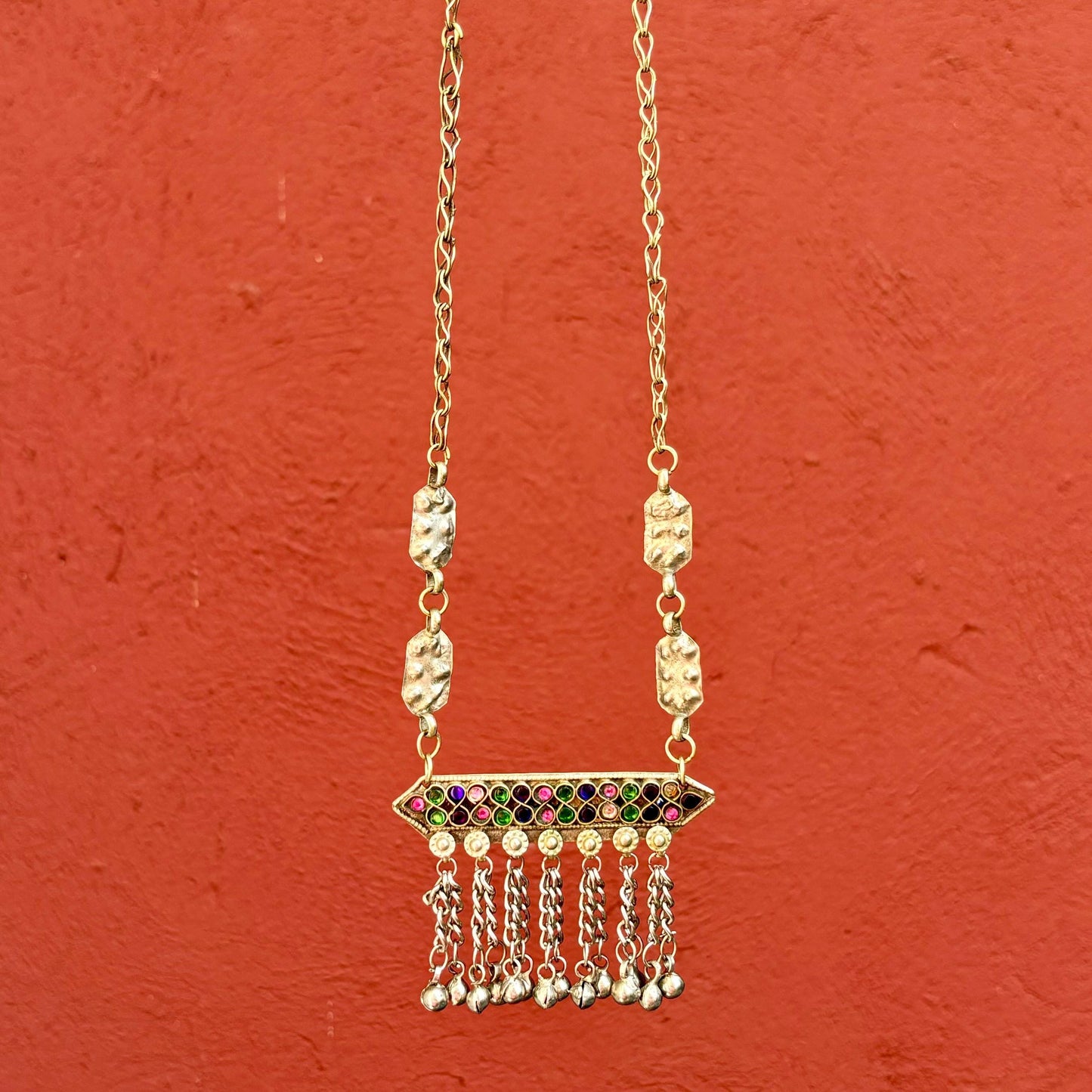 Anhänger-Halskette Boho Tribal, Vintage Afghan Halskette Nomadenstamm Kuchi, Lange orientalische ethnische Hippie-Halskette, Geschenk für Frauen