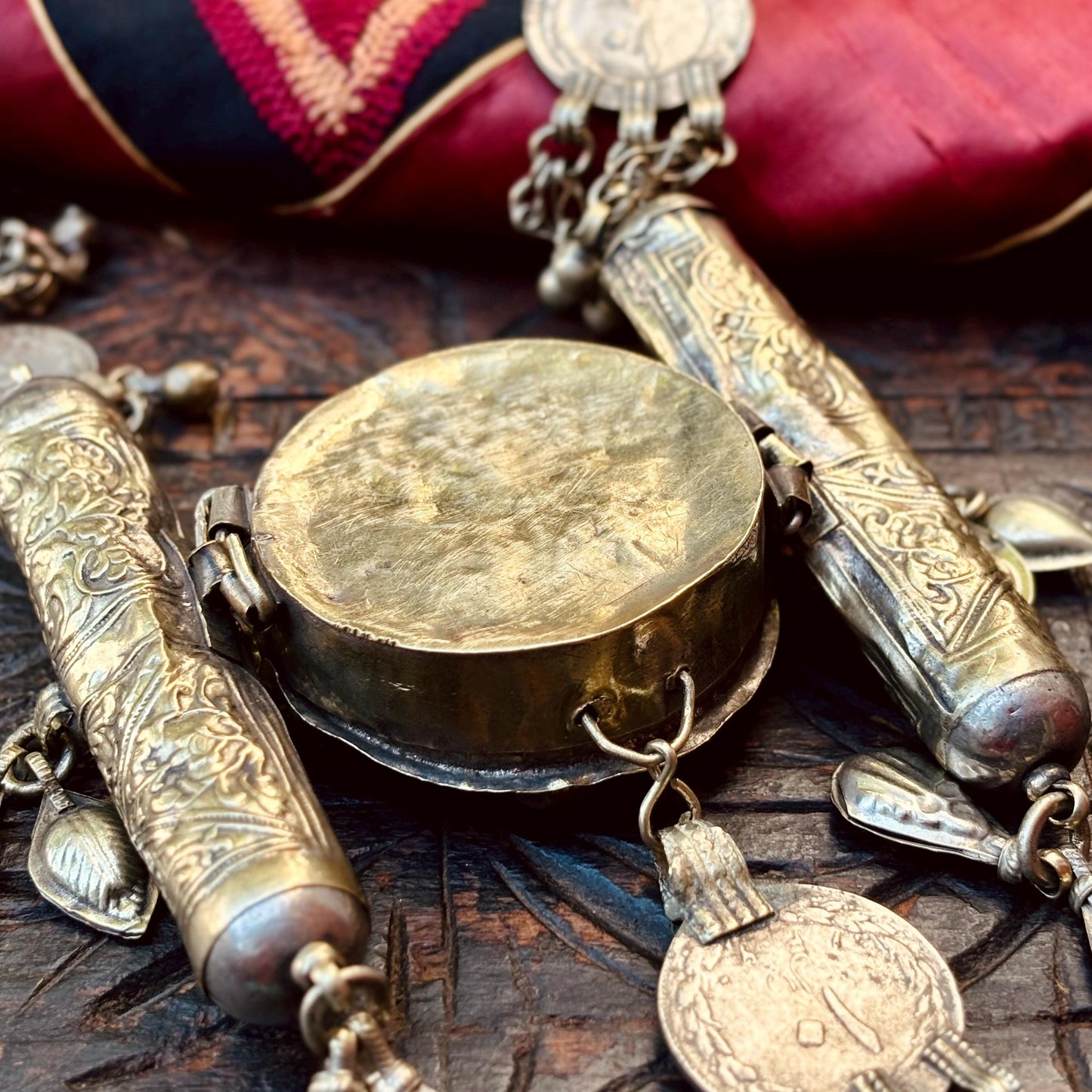 Collier Turkmène Afghan Vintage Pendentif Boîtier - Long Sautoir Tribal Kuchi - Bijou Ethnique Bohème Statement