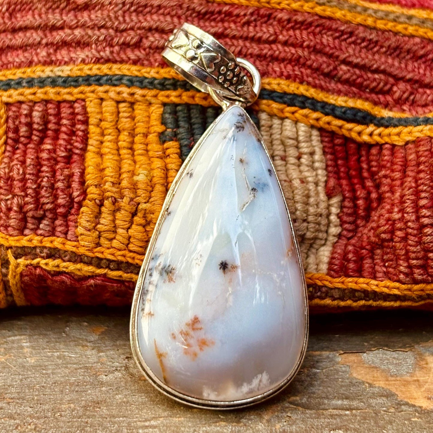Pendentif opale dentrite, Goutte opale dendrique argent 925, Pendentif pierre naturelle, Bijou pierre précieuse, Pendentif pierre blanche