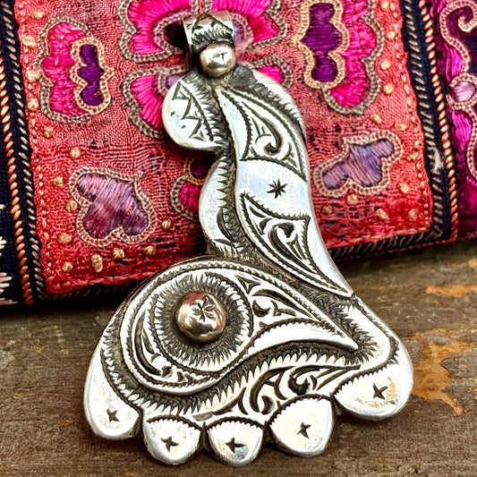 Œil & Pied, Amulette protection mauvais œil en argent, Pendentif Berbère vintage Maghreb Maroc, Bijou tribal ethnique artisanat, Cadeau