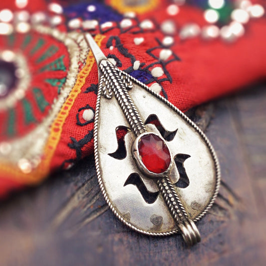 Pendentif argent ancien Turkmène, Bijou Afghan Turkmène ethnique vintage, Bijoux Asie tribus nomades, Pendentif crochet tribal Asyk