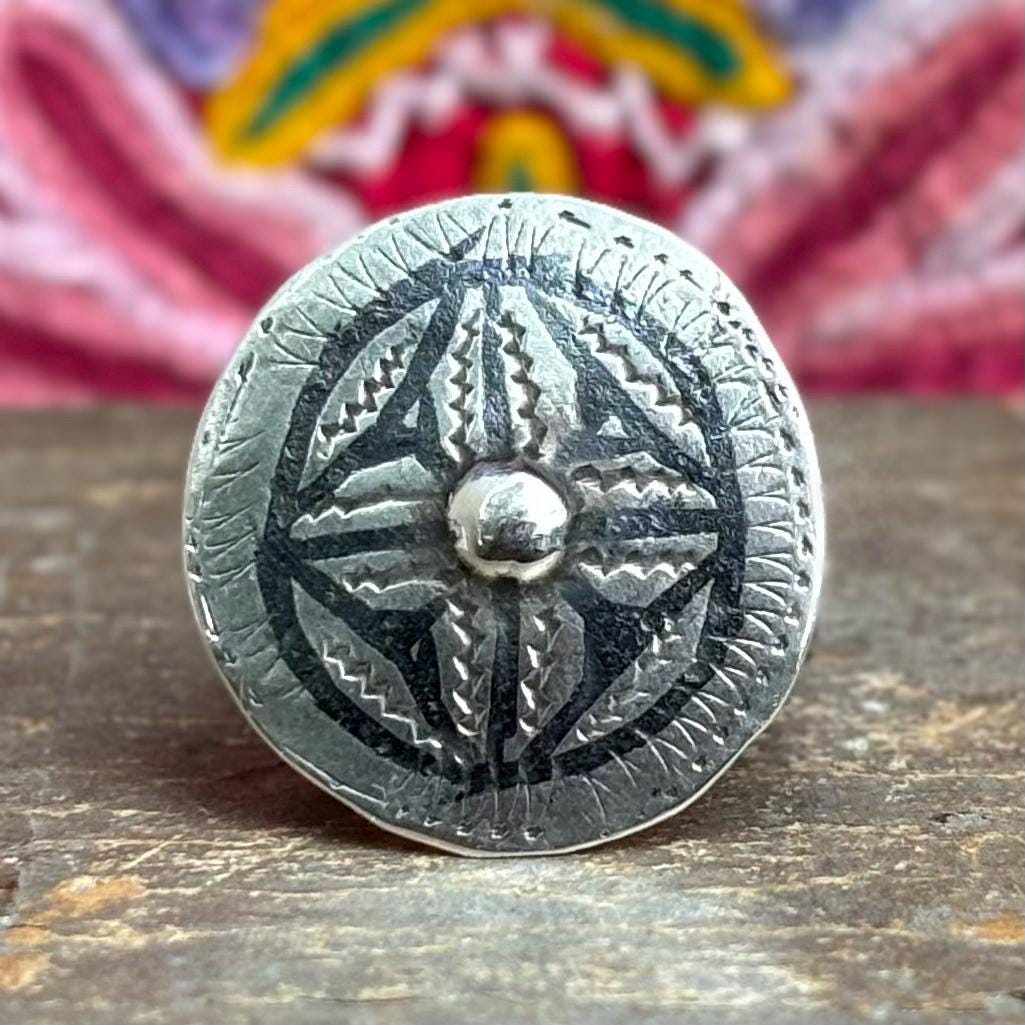 Bague Berbère argent nielle ronde tribale ancienne, Bijoux Berbères, Bague ethnique vintage arabe Maghreb, Bague Maroc Anti-Atlas, Cadeau