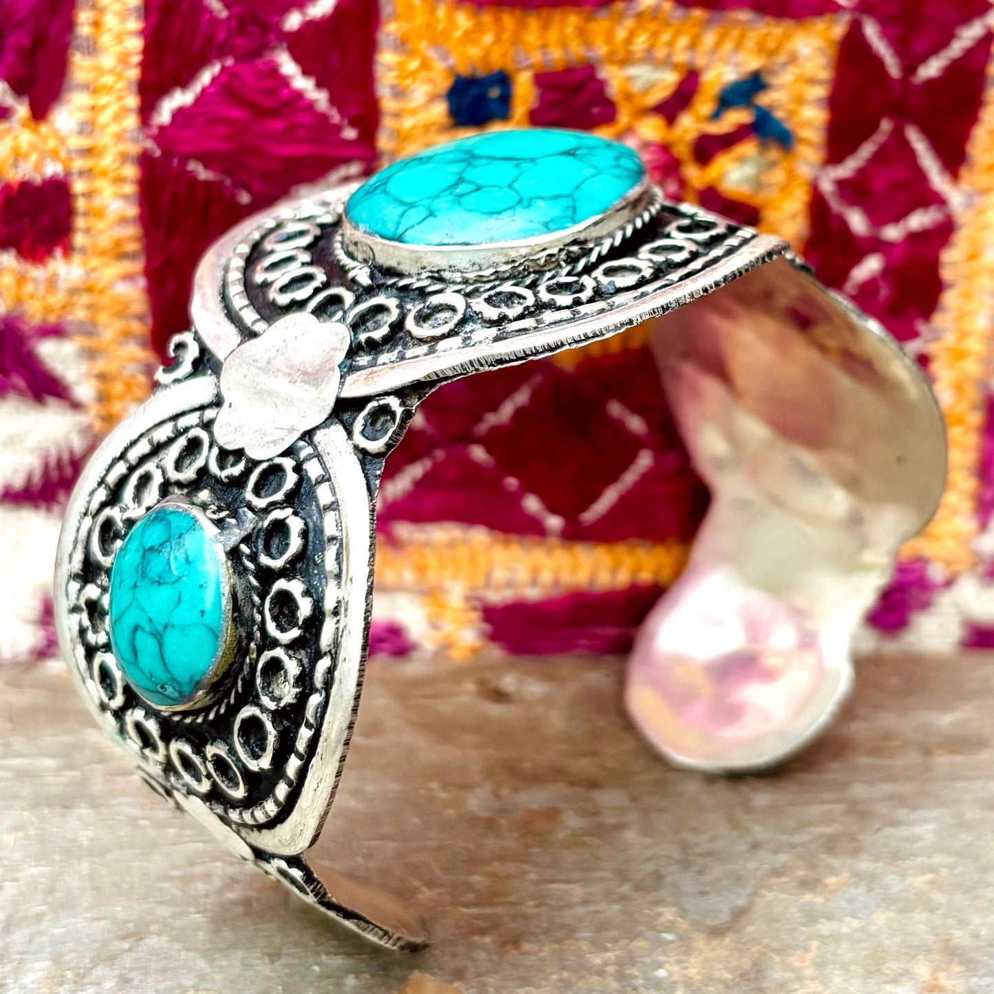 Vintage Türkis Silber Armreif | Afghanisch Turkmen Ethno Schmuck