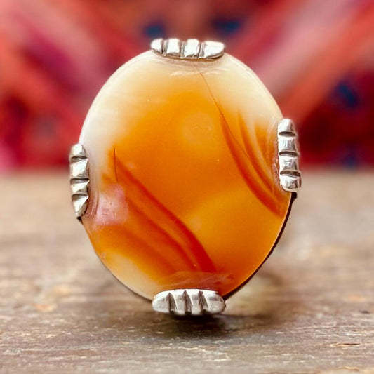 Bague Argent Agate Ovale Afghanistan Ancienne - Anneau Homme Oriental Islamique Perse Aqeeq - Pierre Protection