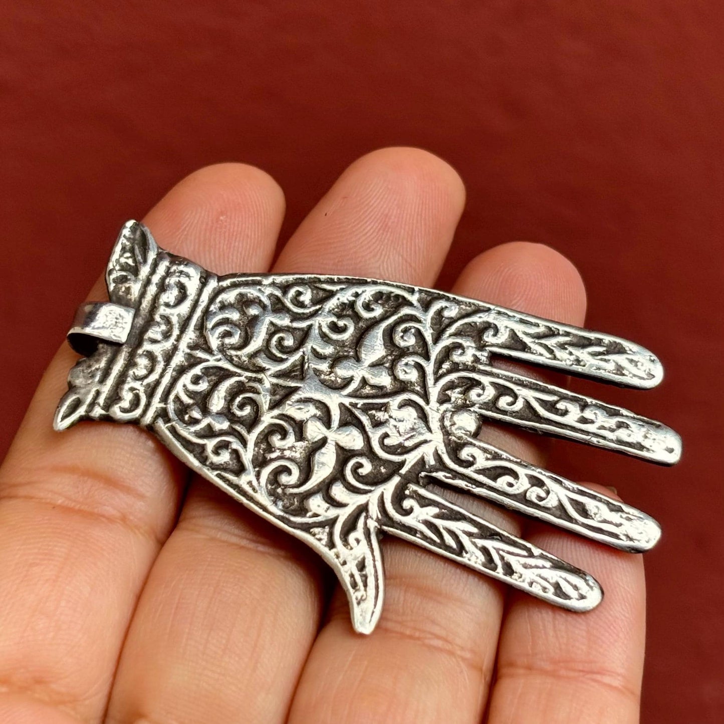 Colgante de plata Mano de Fátima, Hamsa, Khamsa, Joya árabe oriental, Antigüedades Marruecos Magreb, Amuleto Talismán vintage, Regalo mujer