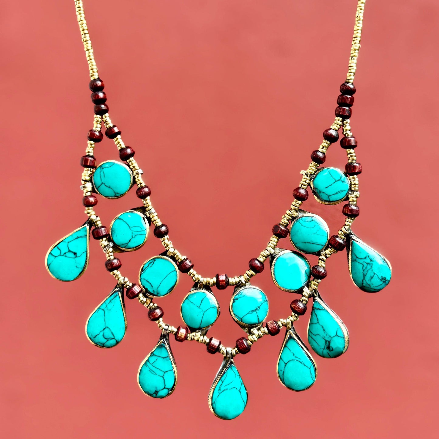 Collier turquoise plastron boho tribal, Collier pierre verte ethnique, Bijou afghan persan tribu Collier gypsy tribal fusion danse orientale
