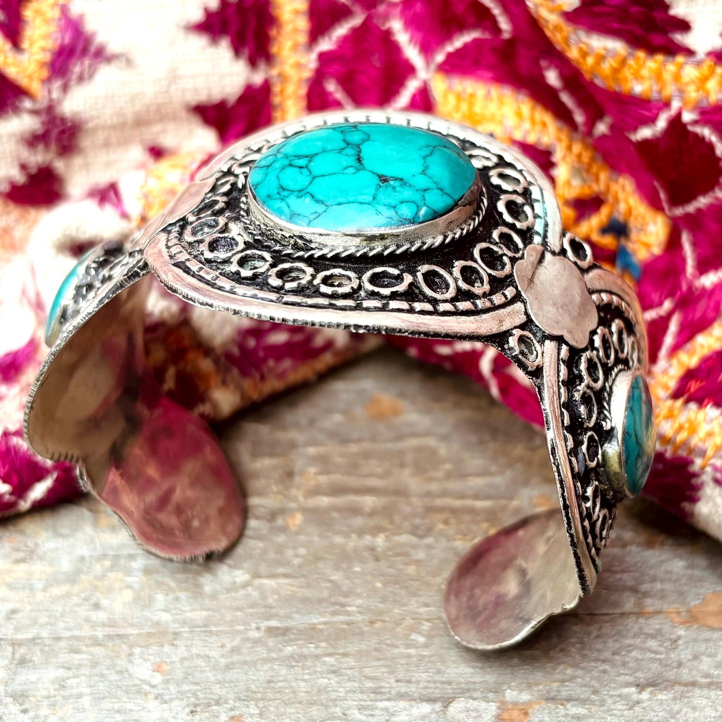 Vintage Türkis Silber Armreif | Afghanisch Turkmen Ethno Schmuck