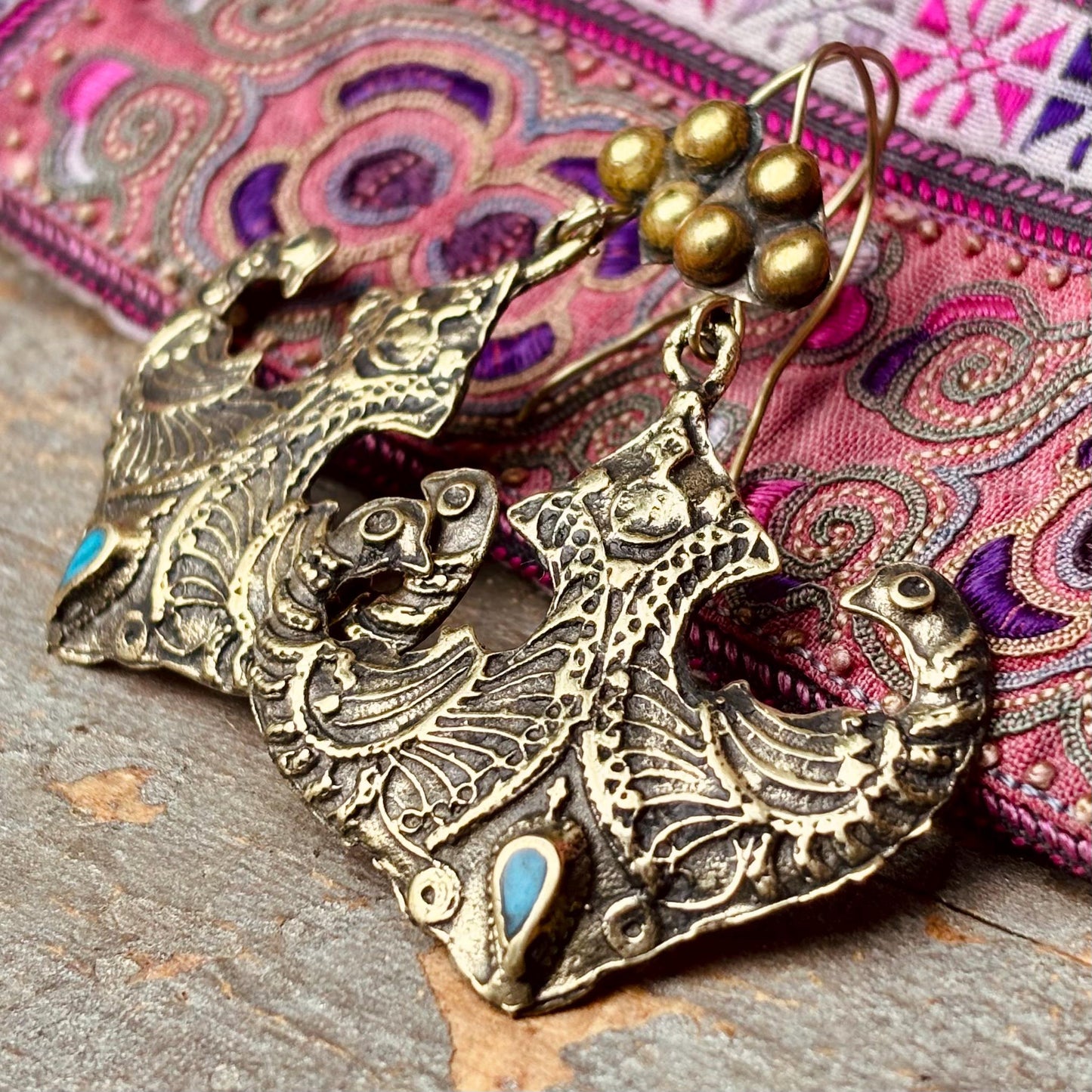 Boucles oreille paon, Boucles ethniques, Bijoux nomades tribus, Bijoux afghans, Inde Rajasthan, Boucles vintage gypsy boho Cadeau pour femme