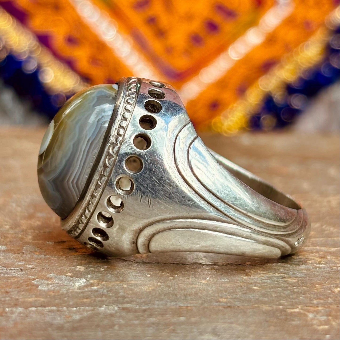 Bague d'homme argent agate Afghanistan, Bague orientale asiatique Aqeeq protection mauvais oeil, Bague ancienne pierre naturelle pour lui