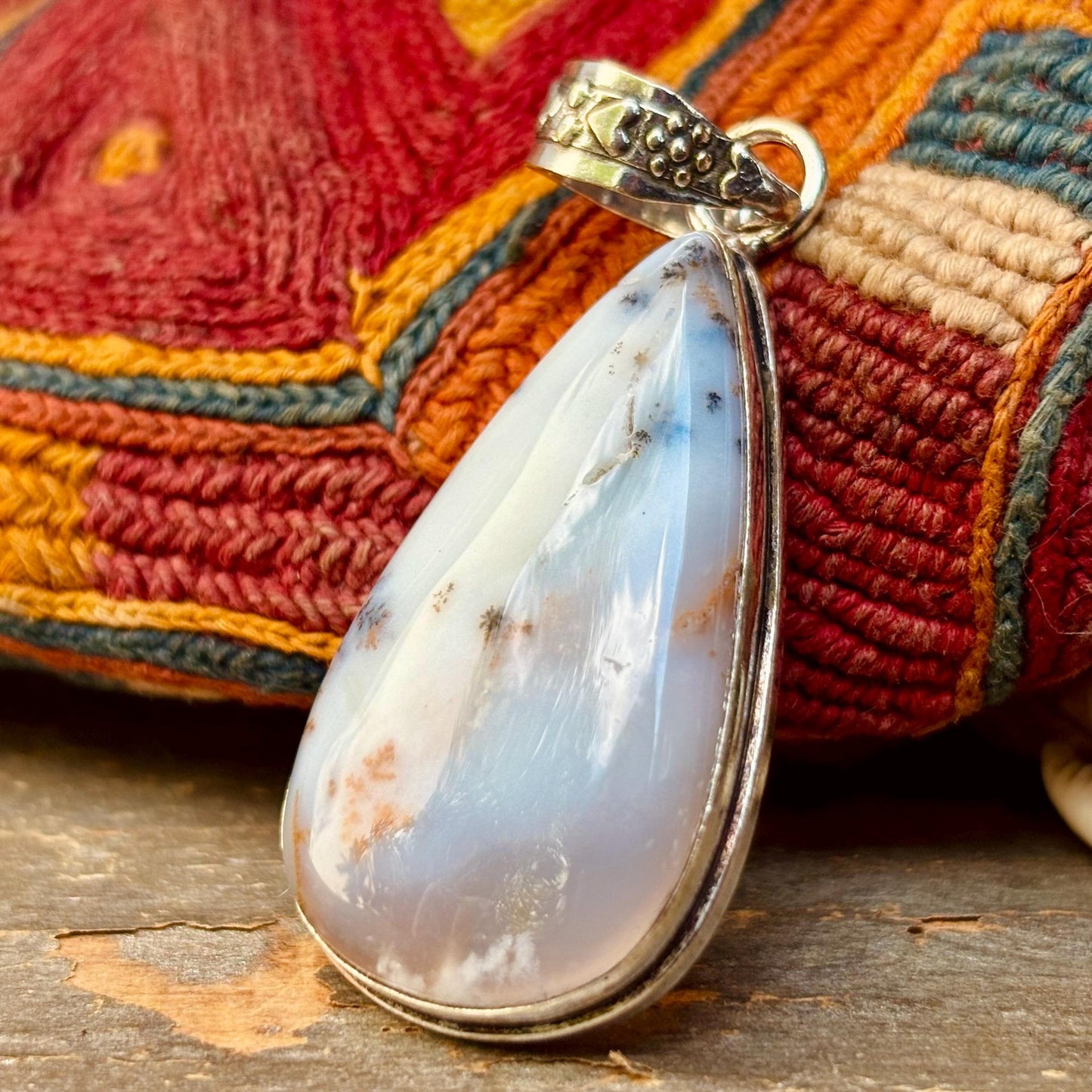 Pendentif opale dentrite, Goutte opale dendrique argent 925, Pendentif pierre naturelle, Bijou pierre précieuse, Pendentif pierre blanche