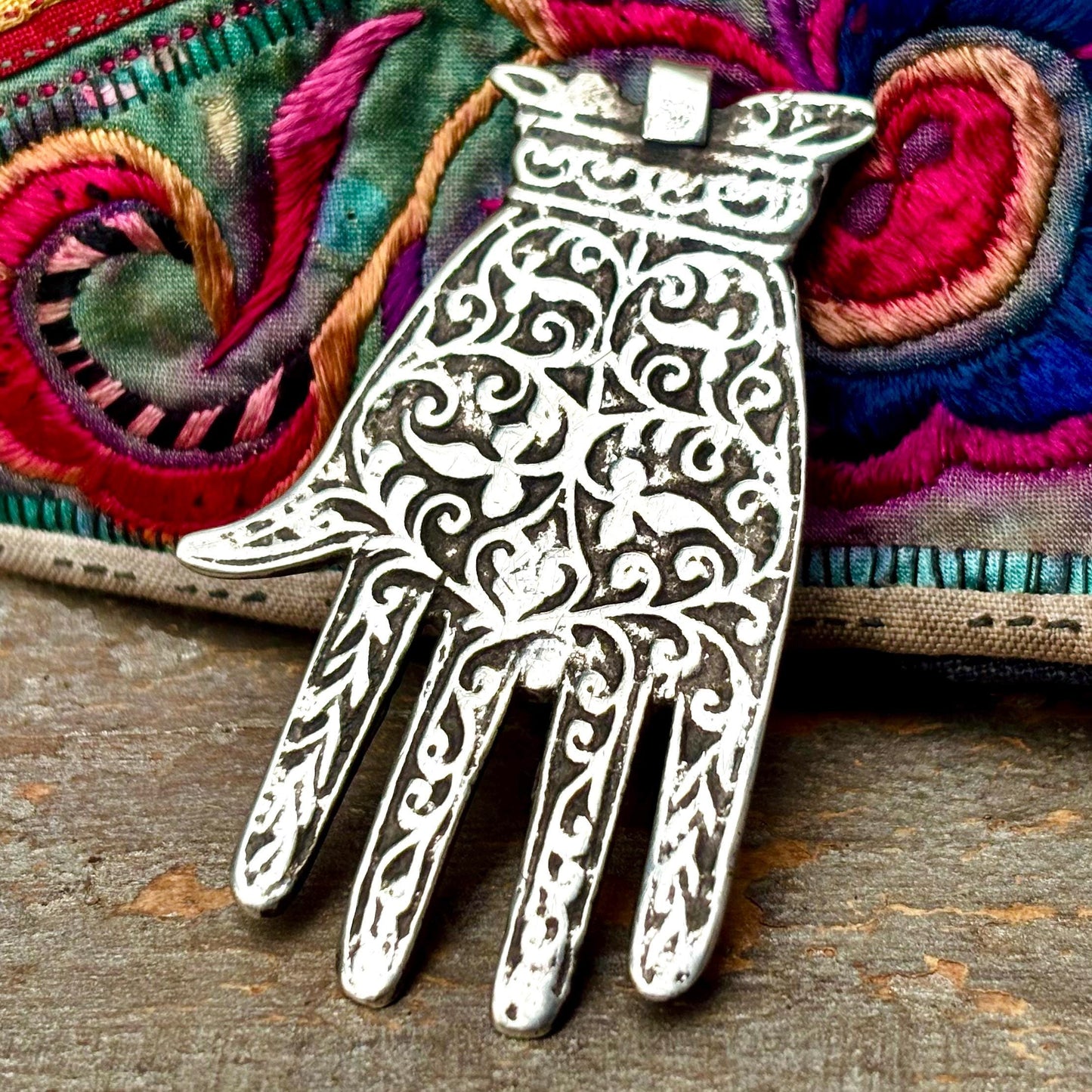 Colgante de plata Mano de Fátima, Hamsa, Khamsa, Joya árabe oriental, Antigüedades Marruecos Magreb, Amuleto Talismán vintage, Regalo mujer