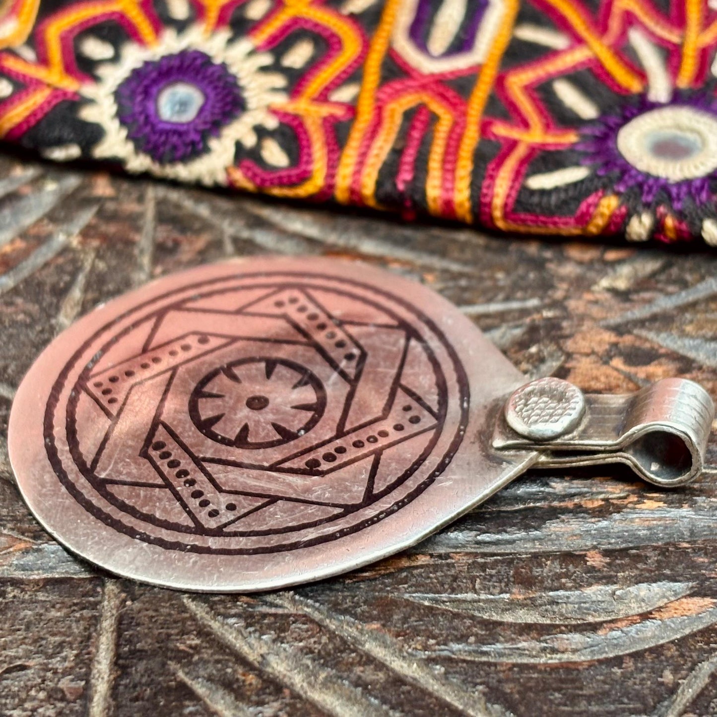 Pendentif Touareg argent niellé étoile 8 branches - Amulette Berbère Maroc
