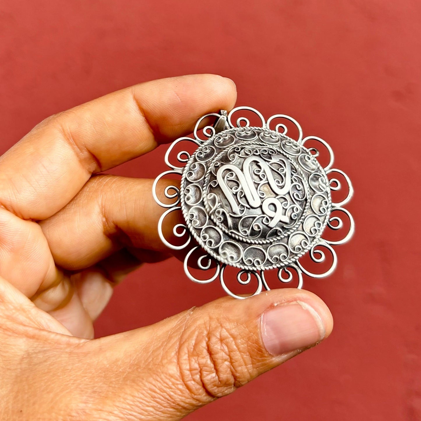 Pendentif algérien filigrane forme fleur, Bijou arabe oriental, Antiquités Maghreb Algérie, Amulette Talisman collier vintage, Cadeau femme