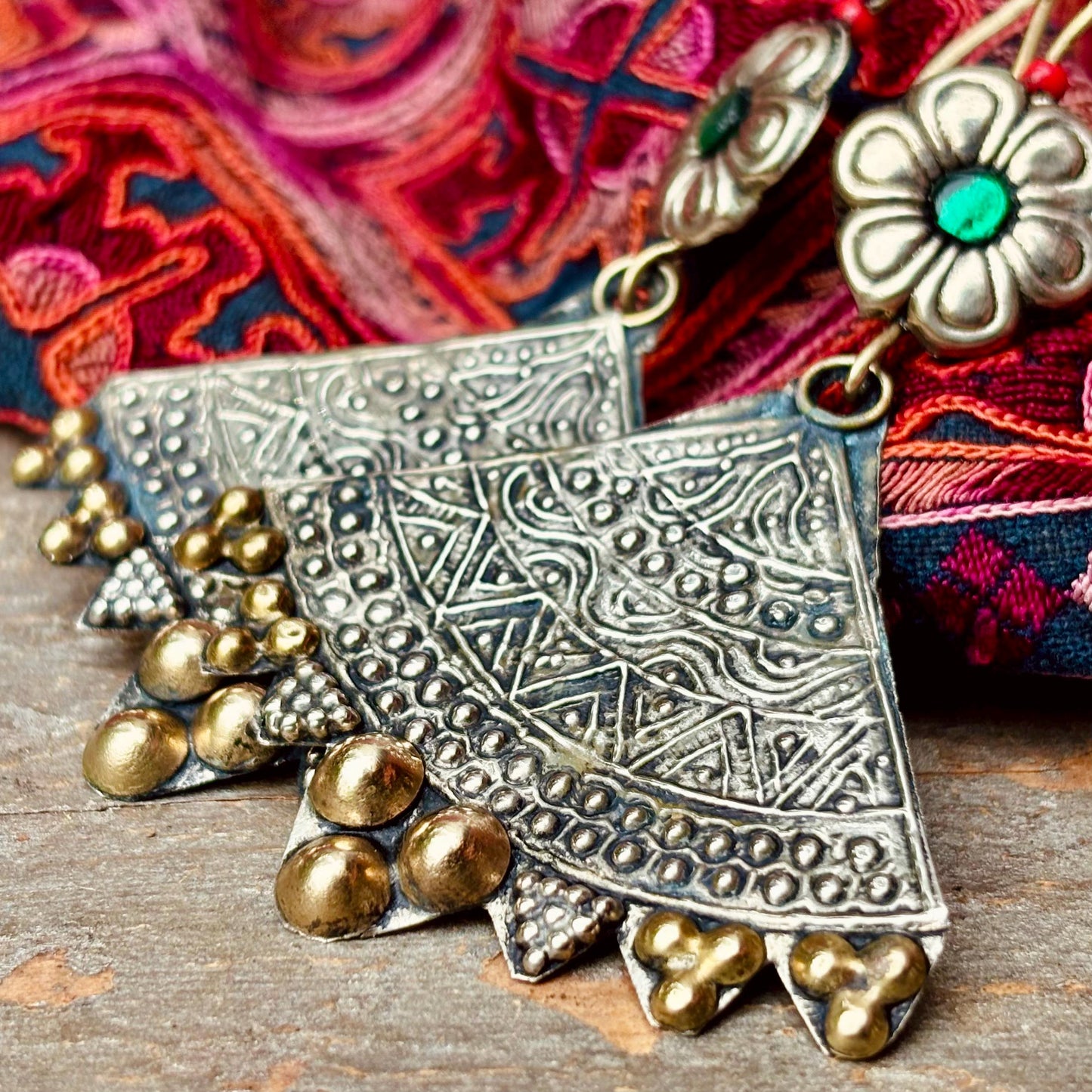 Pendientes étnicos tribales boho, Joyas de tribus nómadas de Afganistán, Pendientes orientales folclóricos festival bohemio