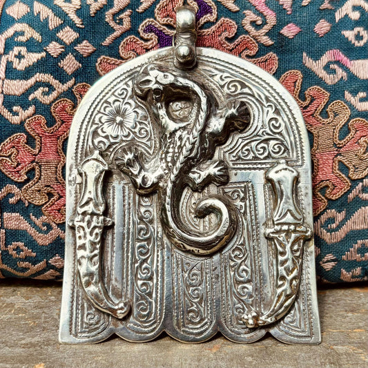 Pendentif argent main de Fatima salamandre, Hamsa, Khamsa, Bijou arabe oriental, Antiquités Maroc Maghreb, Amulette Talisman vintage, Cadeau