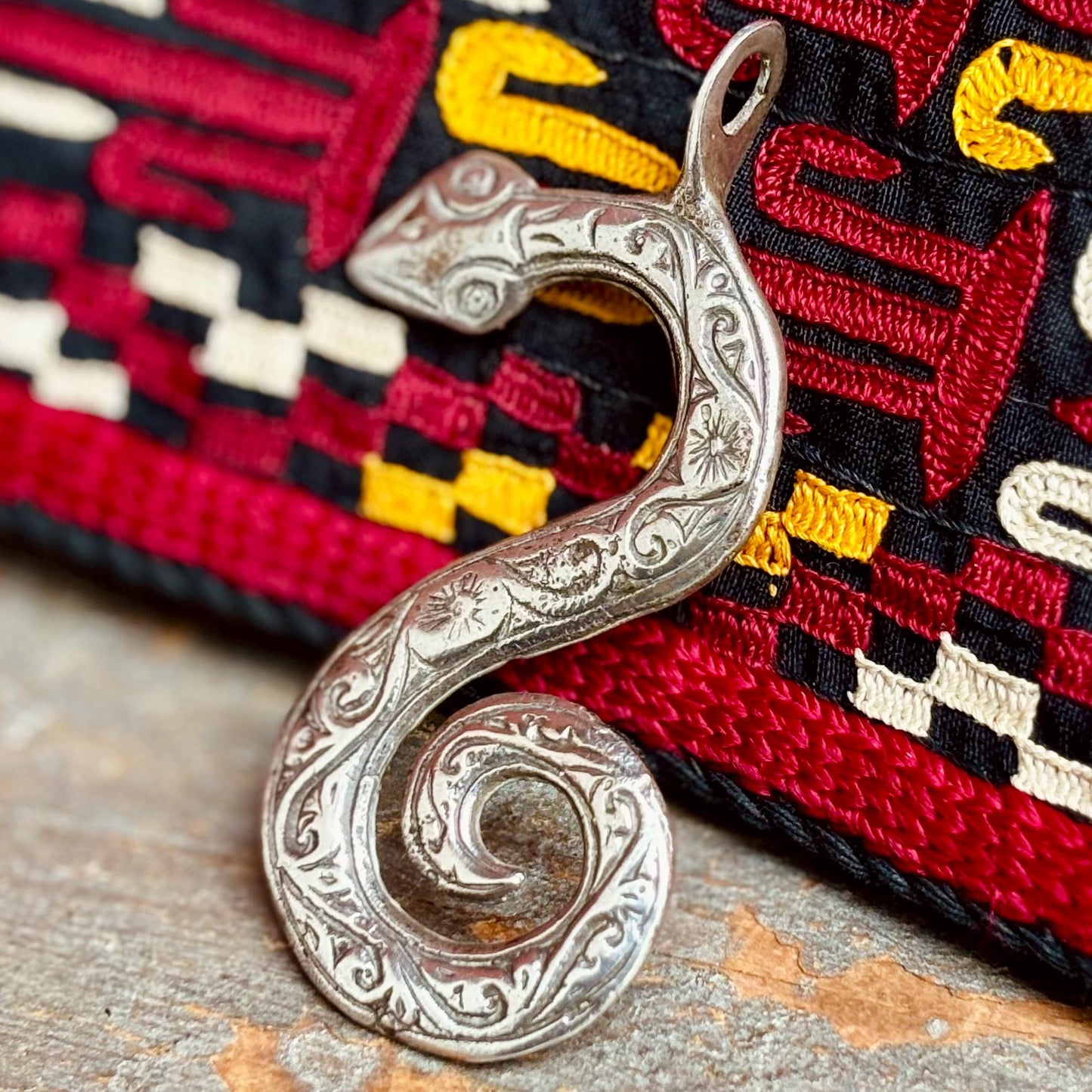 Pendentif serpent argent Berbère vintage - Amulette talisman Maroc ancien