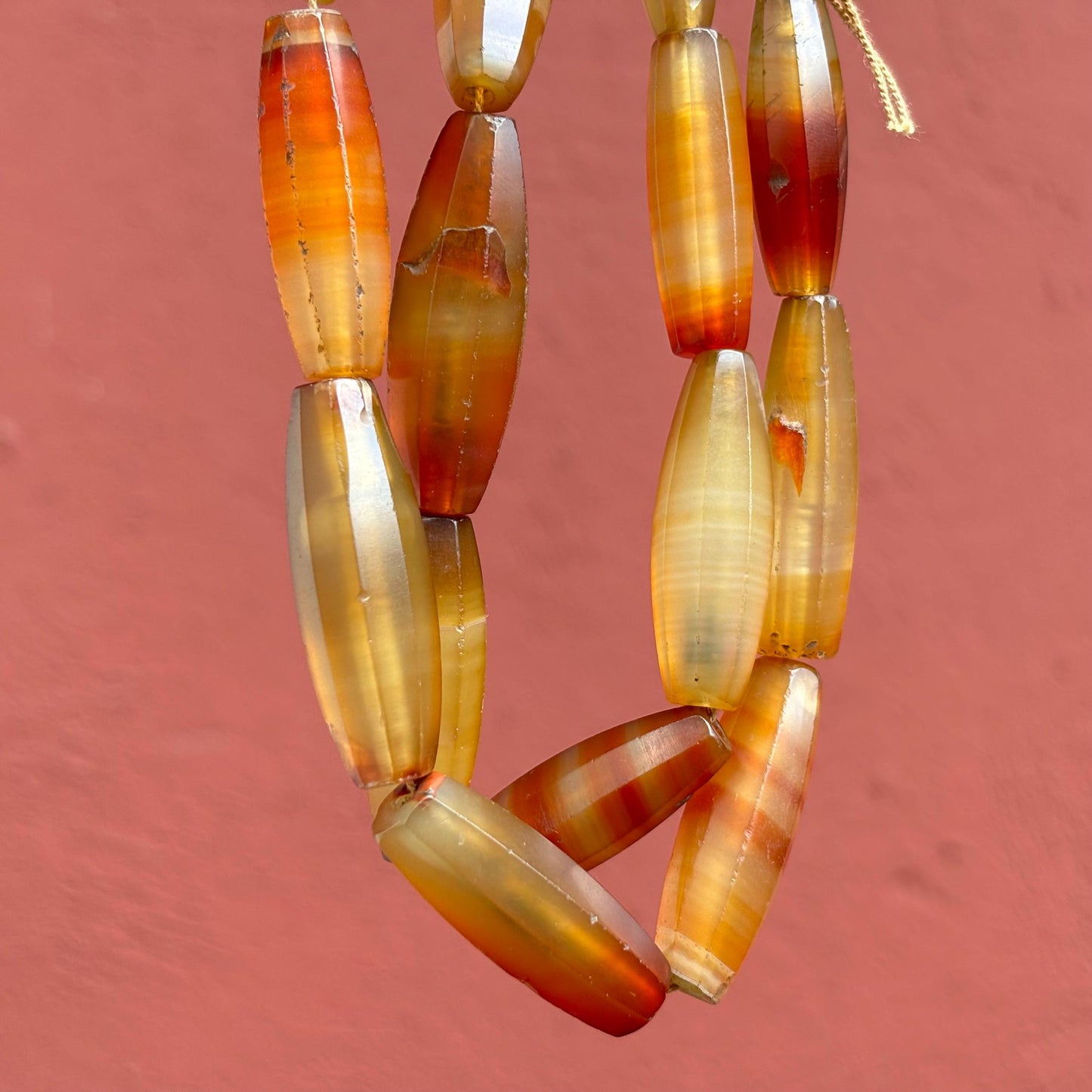 Perles Agate Antiques Idar Oberstein - Perles de Commerce Vintage Africaines - Tube Facetté Bicône Création Bijoux