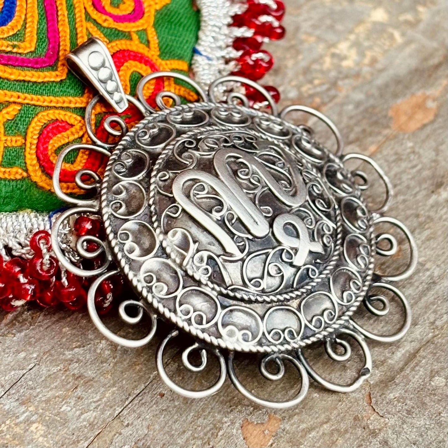 Pendentif algérien filigrane forme fleur, Bijou arabe oriental, Antiquités Maghreb Algérie, Amulette Talisman collier vintage, Cadeau femme