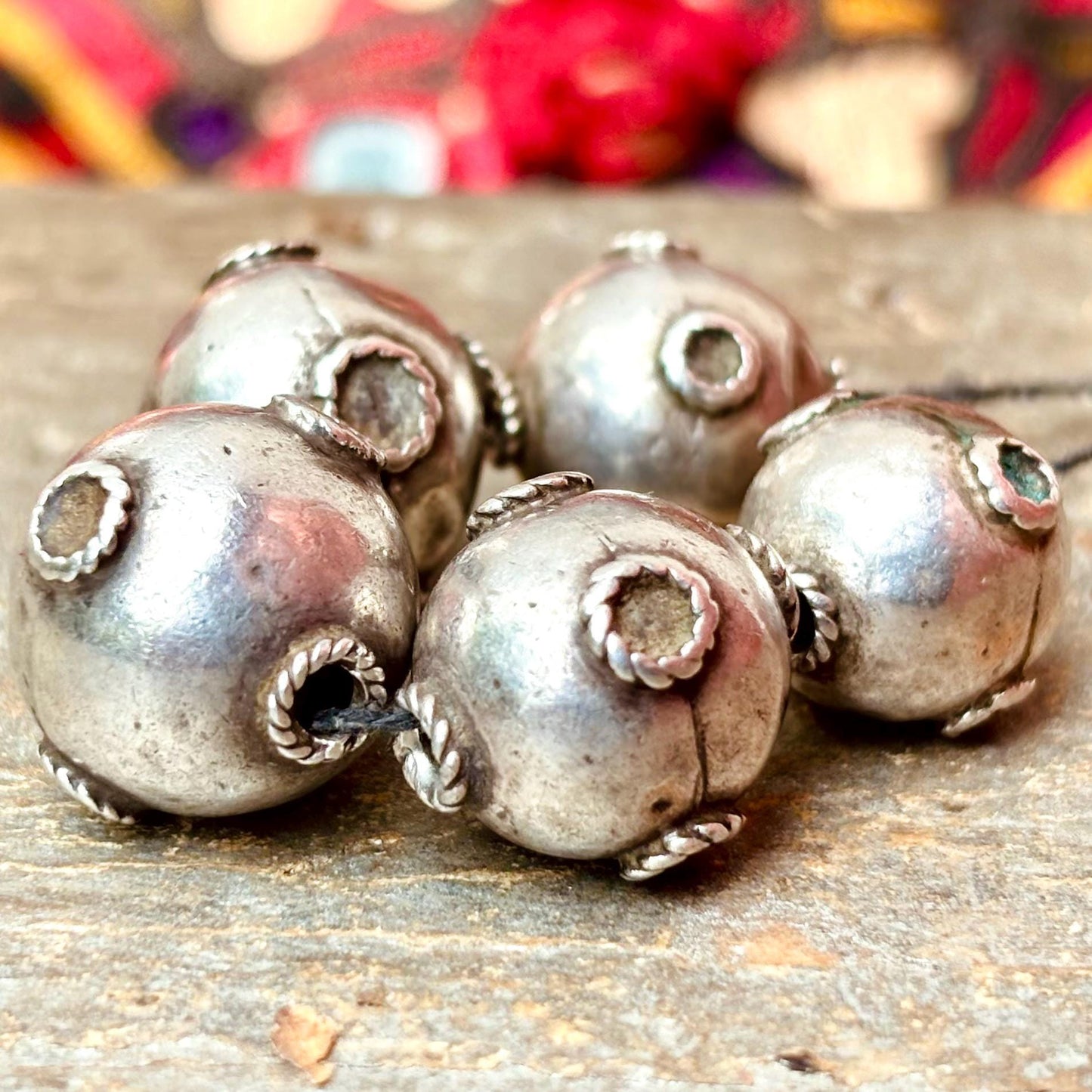 Perles Argent Antiques Vallée Swat Pakistan - Perles Boule Tribales Ethniques Vintage - Création Bijoux Asie