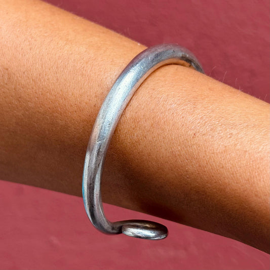 Bracelet spirales argent massif boho - Jonc minimaliste tribal vintage tribus Hmong Thaïlande