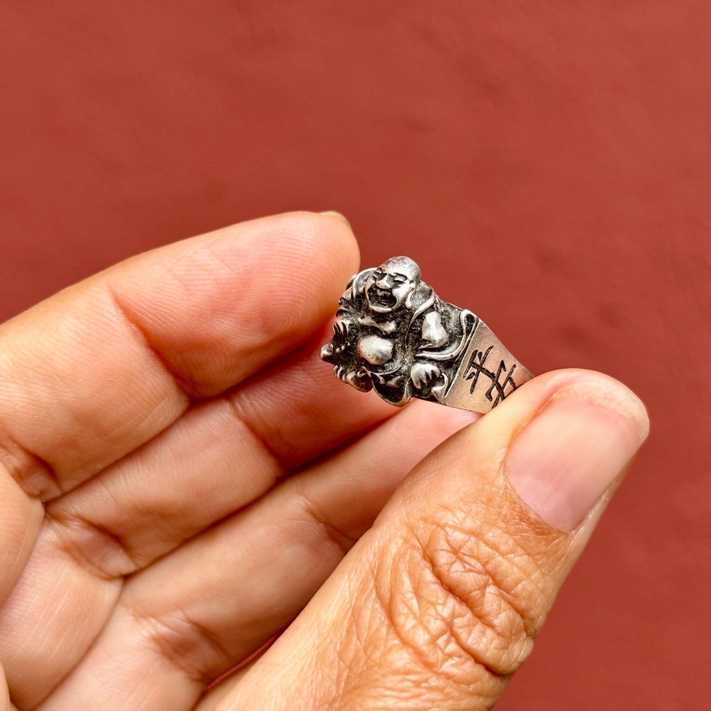 Bague Bouddha, Bague argent réglable, Bague Chinoise, Bijoux vintage, Bague Tribale Orientale Hippie Boho Bouddhiste Asiatique Bu Dai