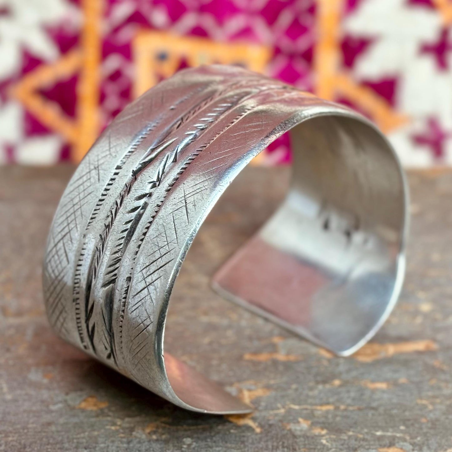 Bracelet argent haute qualité Tunisien vintage, Manchette ethnique ancienne