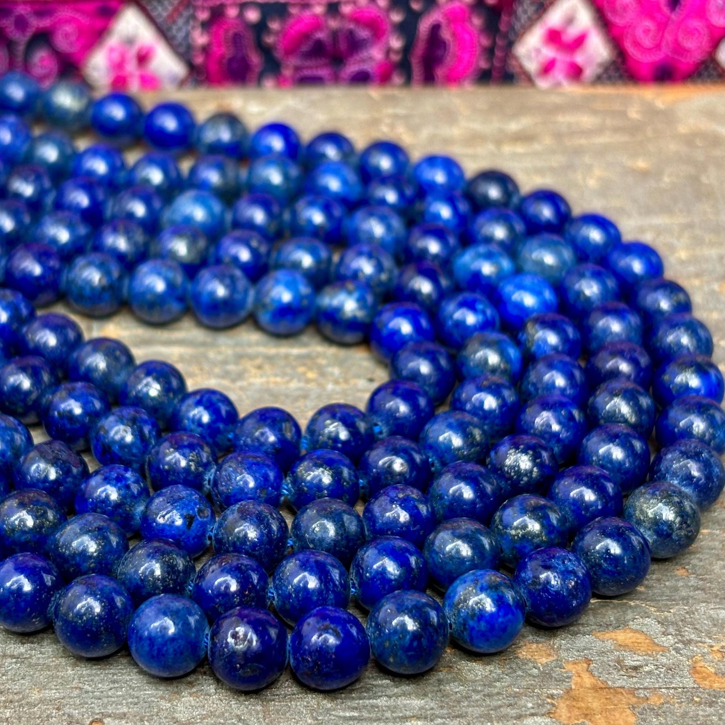 1 rang de perles lapis lazuli rondes lisses 8 mm, Billes lapis afghan sur fil, Pierre naturelle semi-précieuse bleu foncé, Création bijoux