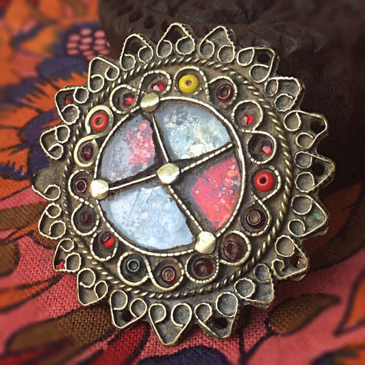 Soleil tribal boho vintage, Pendentif ancien Afghan Kuchi ethnique oriental, Pendentif gypsy hippie festival tribu nomade, Tribal fusion