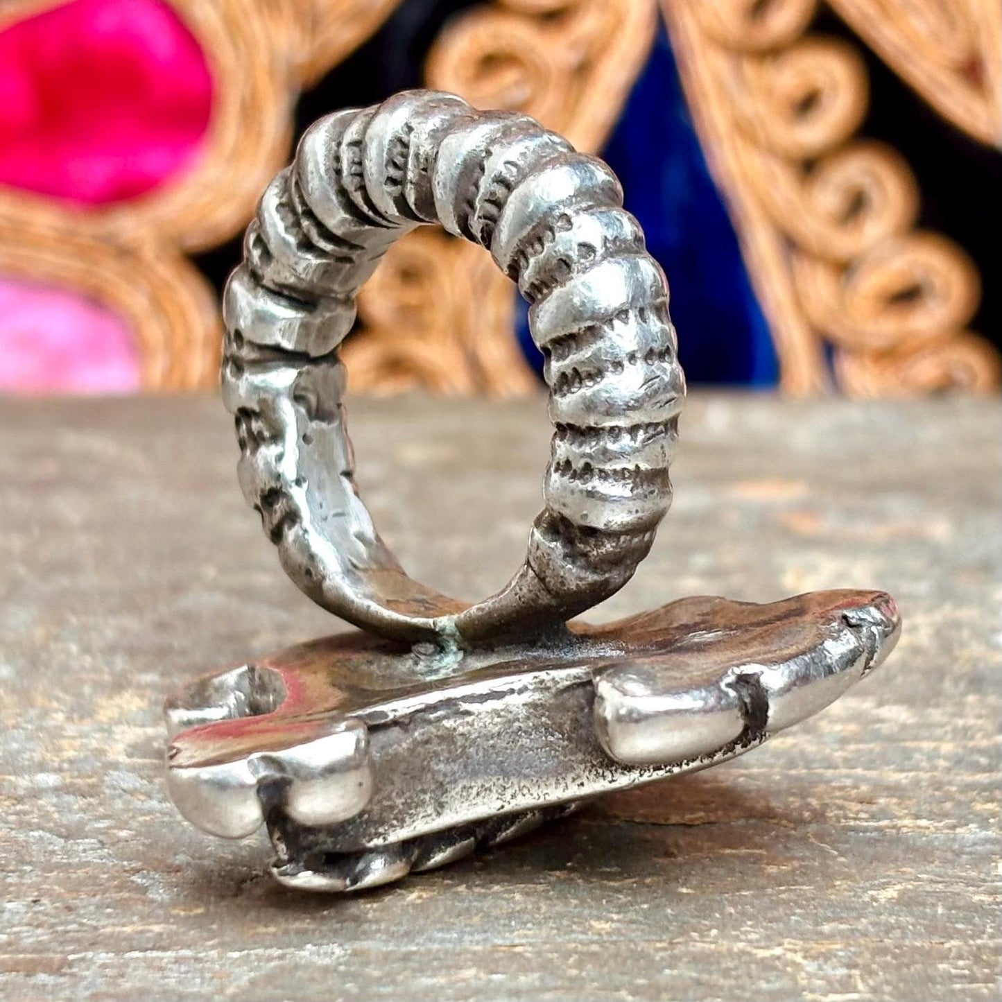 Anillo grande de corazón de plata Peul Fulani, Anillo de declaración antiguo Sahel Mali, Joya africana tribal étnica, Anillo Magreb Sahara, Regalo para hombre