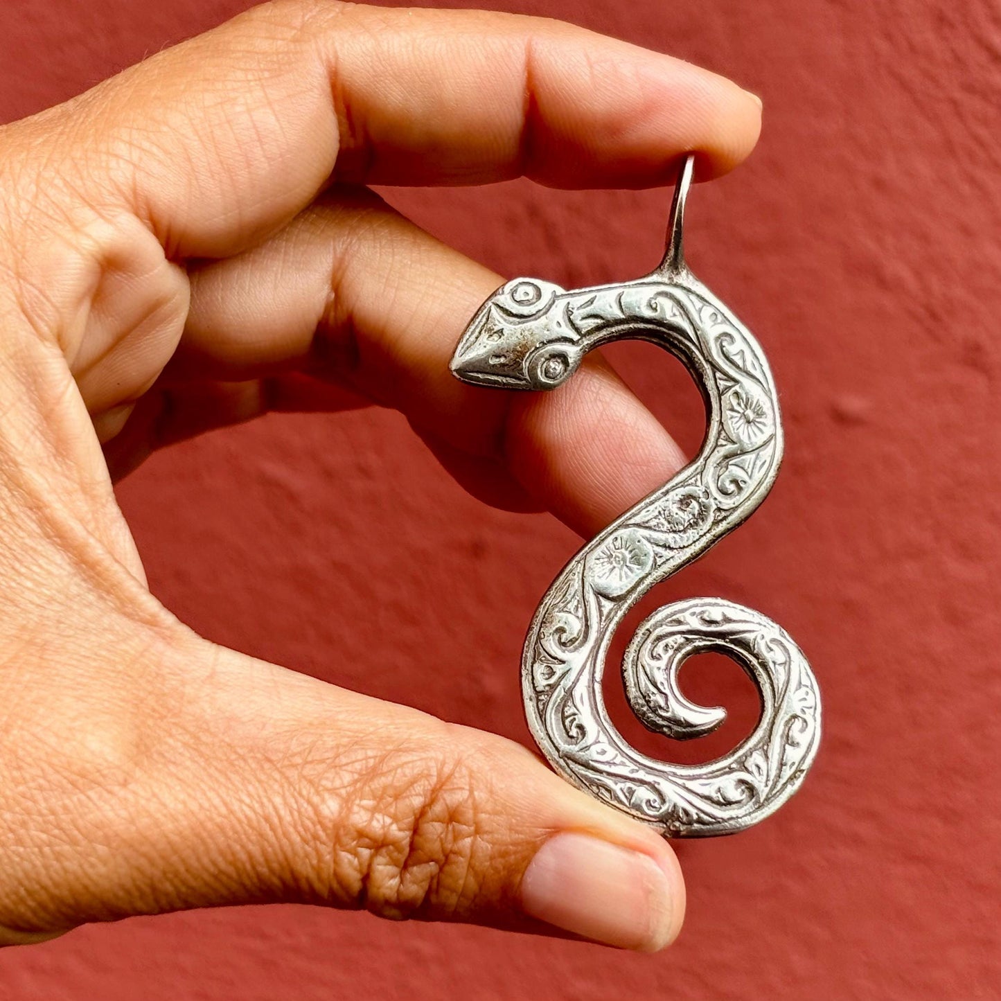 Pendentif serpent argent Berbère vintage - Amulette talisman Maroc ancien