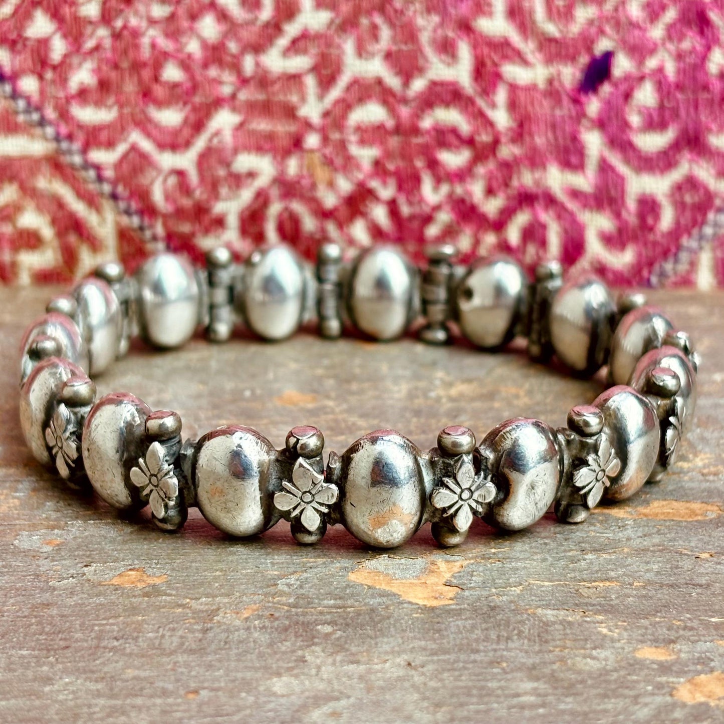 Paire bracelets de cheville anciens argent, Badam Kada chaînes de cheville vintage boho indiennes, Bijou ethnique tribal Inde Tamil Nadu