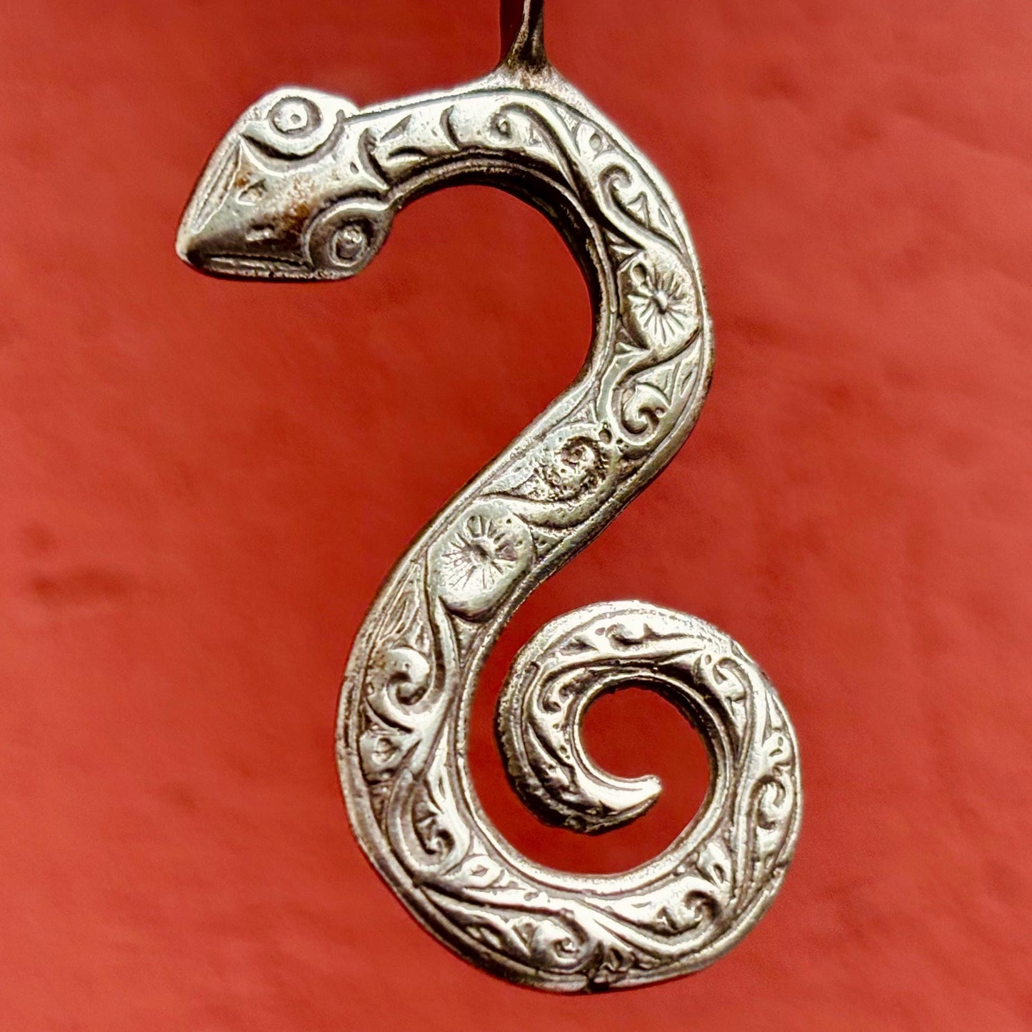 Pendentif serpent argent Berbère vintage - Amulette talisman Maroc ancien