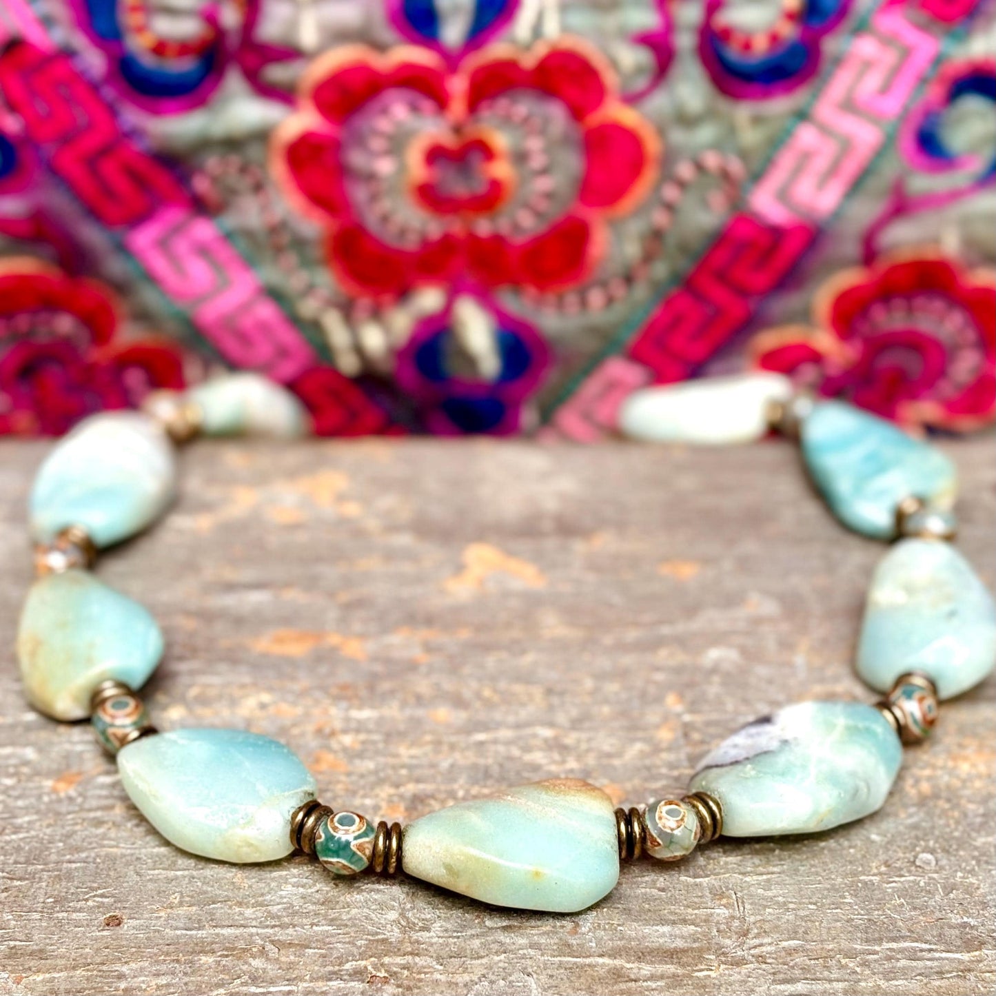 Collar de amazonita verde, collar de piedra natural barroca, gargantilla, joya de piedra natural semipreciosa, regalo para mujer.