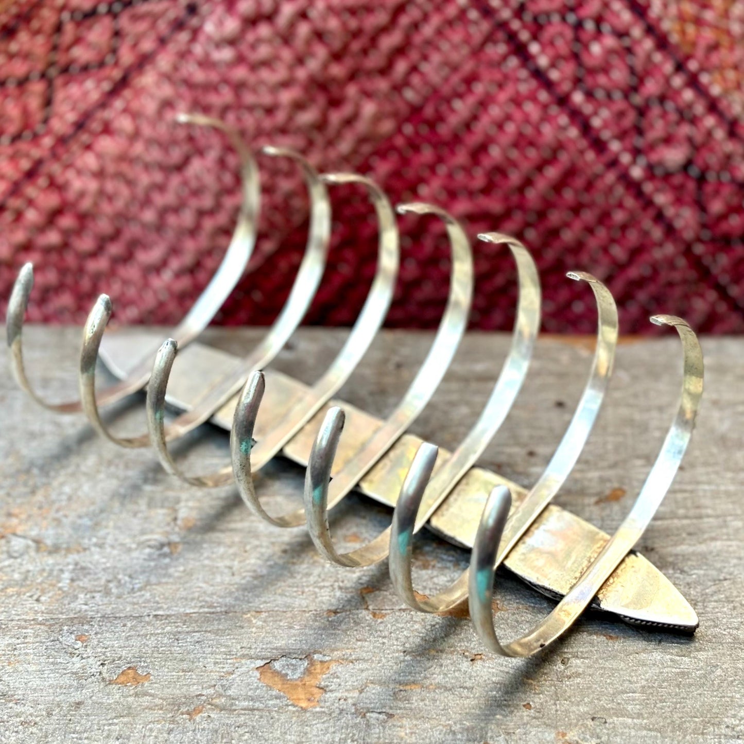 Grand bracelet manchette ethnique turquoise argenté boho - Bijou tribal asiatique pierre bleue