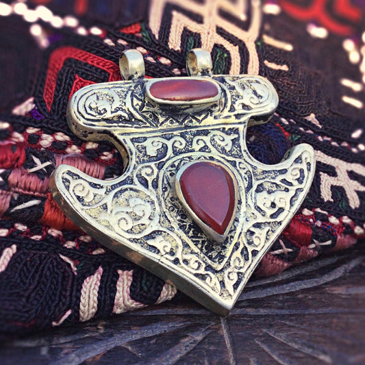 Pendentif cornaline tribal vintage, Bijou Afghan traditionnel, Style oriental boho, Cadeau pour femme, Collier Asyk tribal ethnique ancien