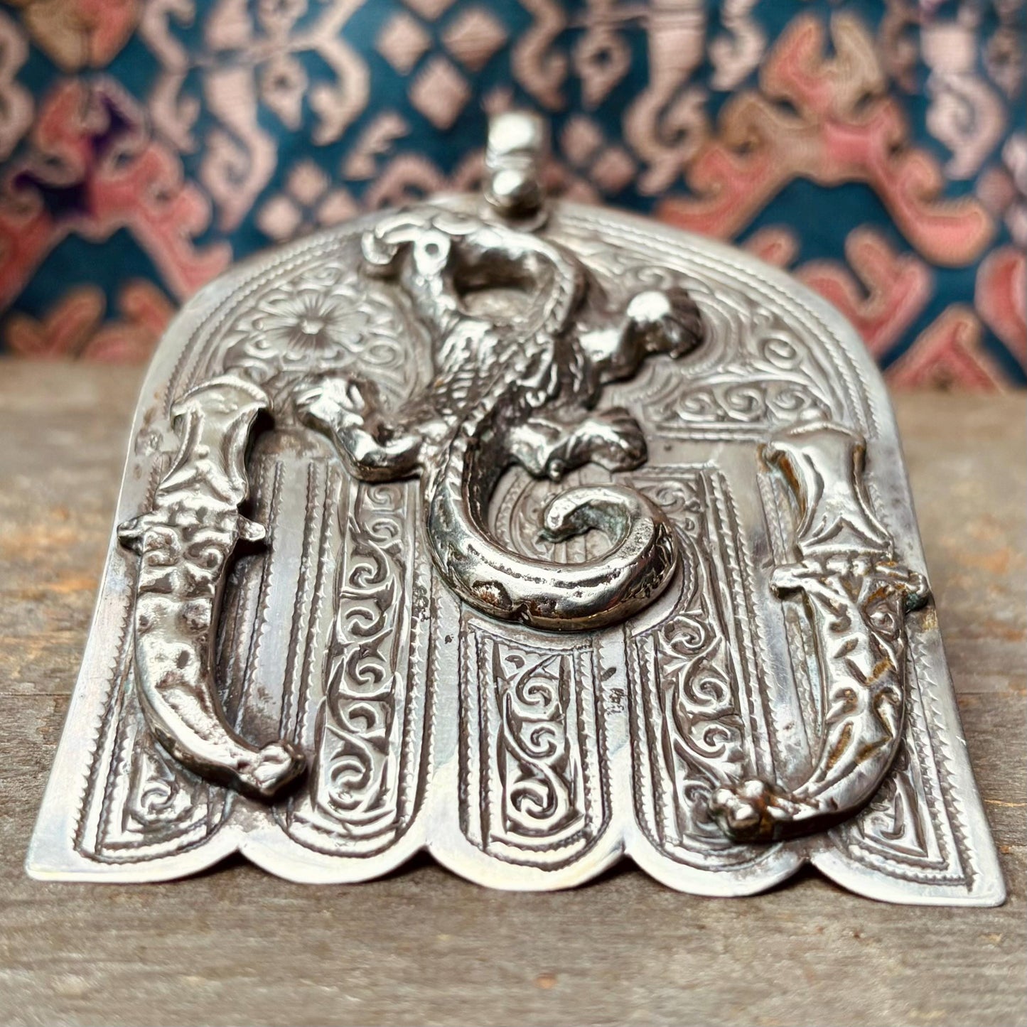 Colgante de plata Mano de Fátima con salamandra, Hamsa, Khamsa, Joya árabe oriental, Antigüedades Marruecos Magreb, Amuleto Talismán vintage, Regalo