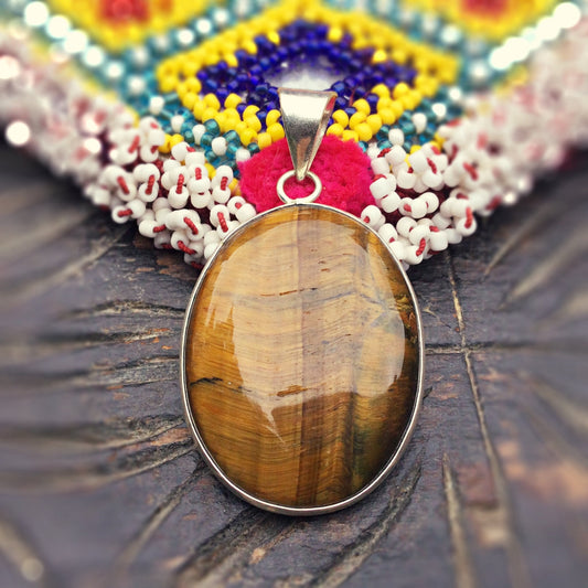 Pendentif en œil de tigre, Pendentif pierre ovale, Argent massif, Pendentif pierre naturelle, Pierre de protection, Bijou œil de tigre