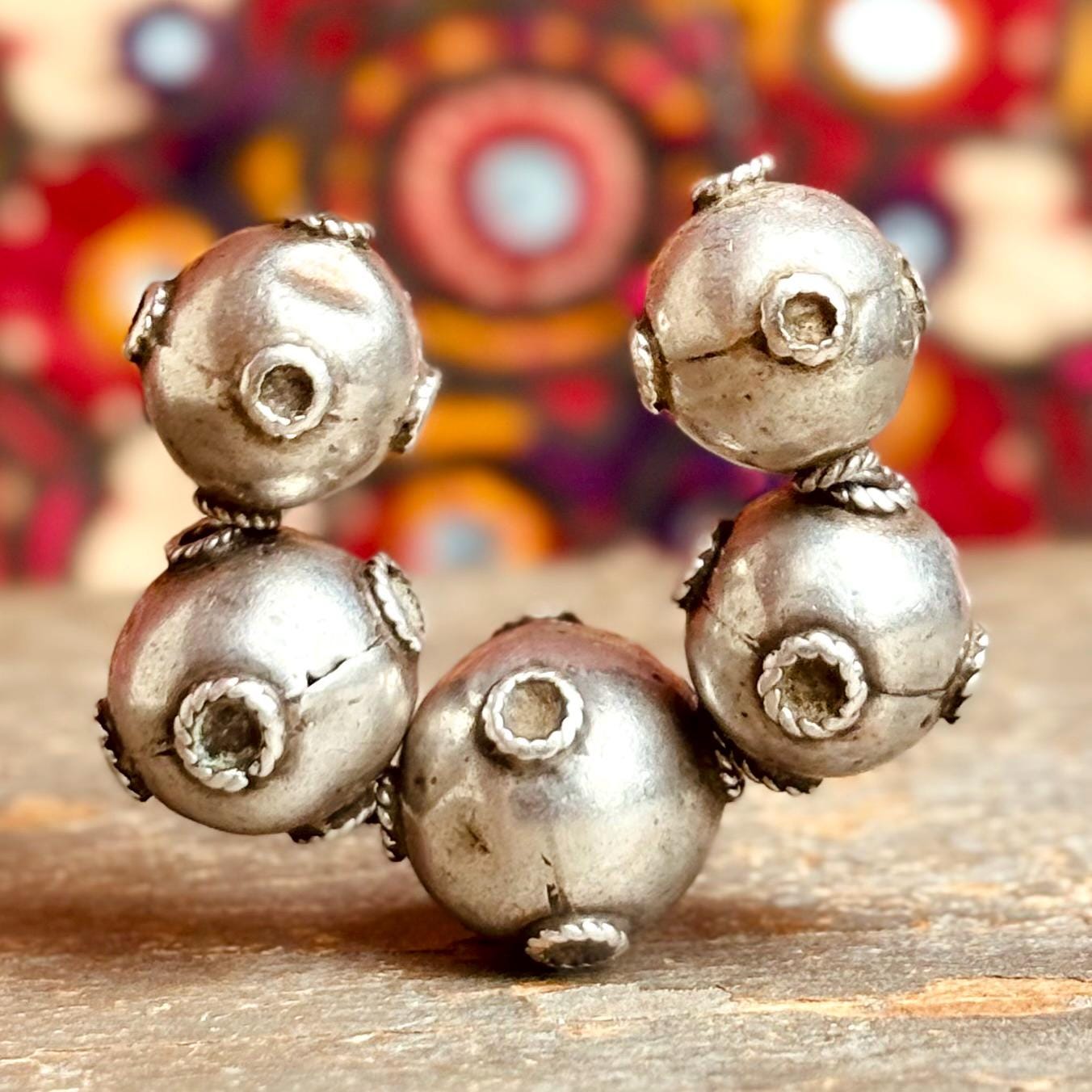 Perles Argent Antiques Vallée Swat Pakistan - Perles Boule Tribales Ethniques Vintage - Création Bijoux Asie