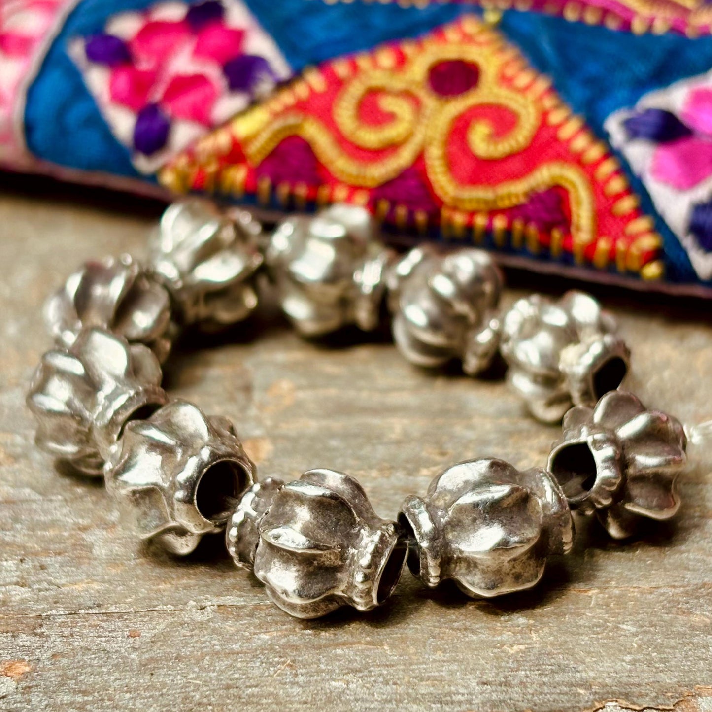Perles argent anciennes Inde - Melon cannelées grand trou 10mm | Création Bijoux
